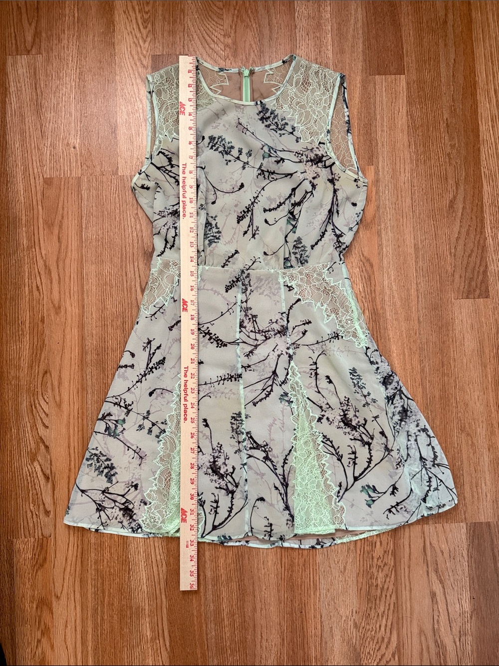 BCBGMaxAzria Light Sage Floral Lace-Trim Mini Dress - Picture 12 of 12